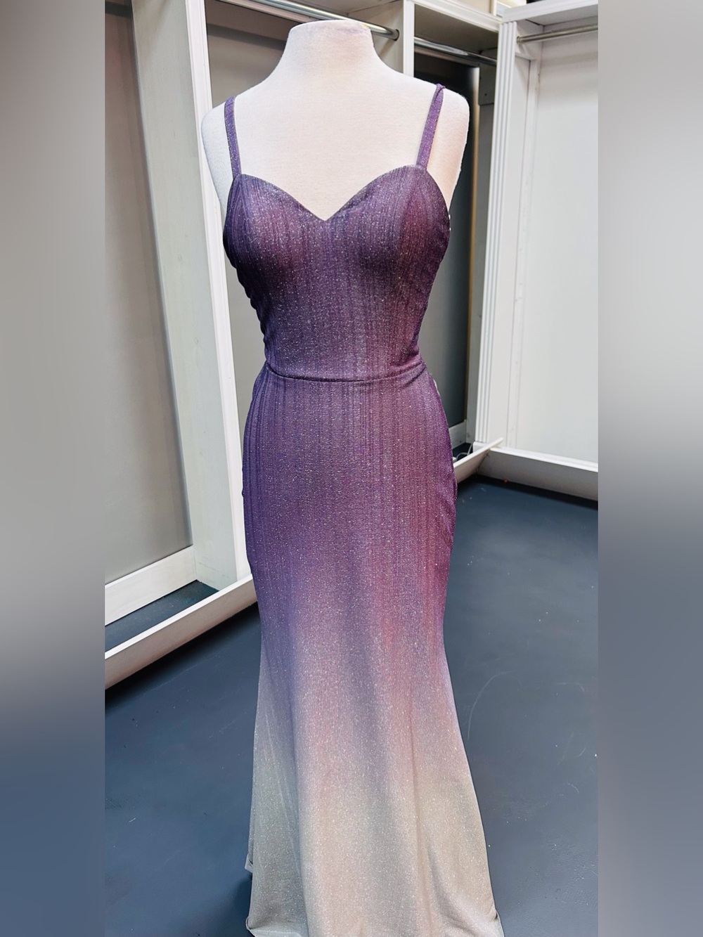 Strapless Purple Ombre Sparkle Gown